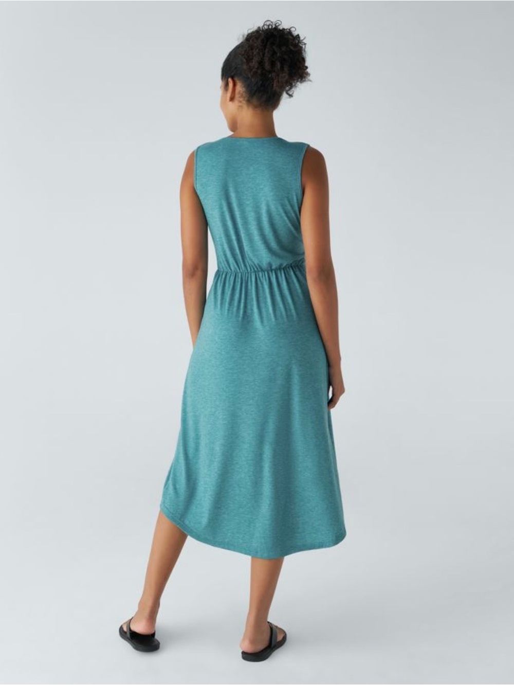 Deep V Neck Sleeveless High Low Crossover Hem Flowy Midi Casual Dress size M - Picture 2 of 5